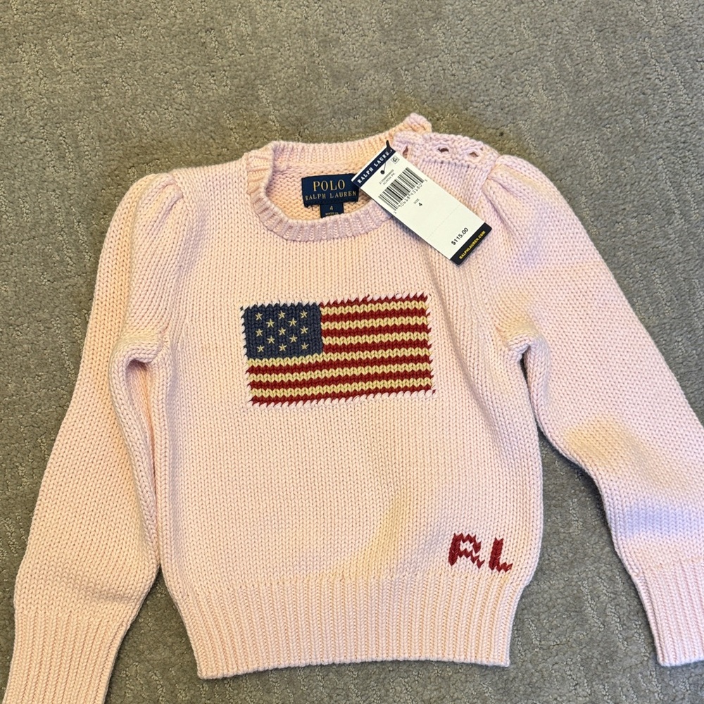 Polo by Ralph Lauren Pink Sweater with American Flag